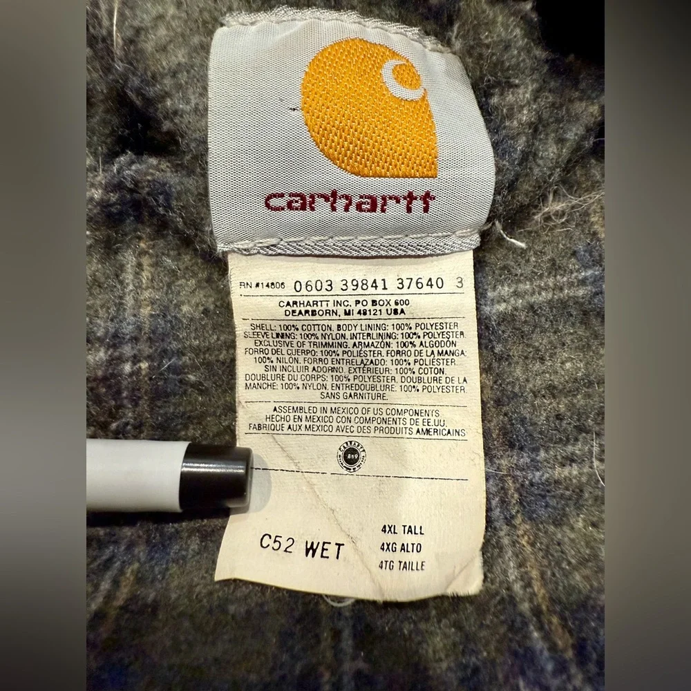Vintage Carhartt C52 Blanket Lined Tan Canvas Chore Work Jacket Coat | 4XL Tall - Picture 3 of 7